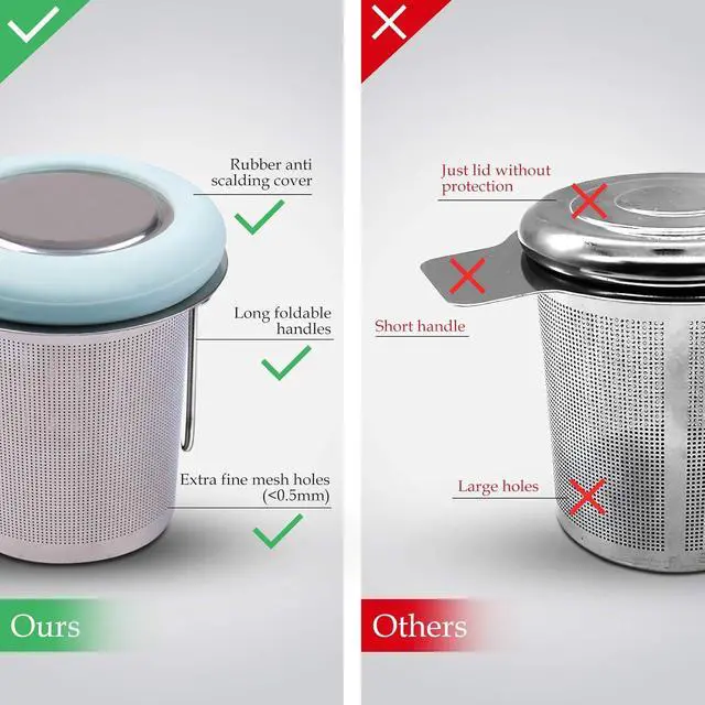 Alt view image 4 of 7 - Tea Infuser Stainless Steel Tea Strainer Folding Handle Tea Filter Extra Fine Mesh Strainer Brewing Basket with Lid for Loose Leaf Tea (Light Blue)