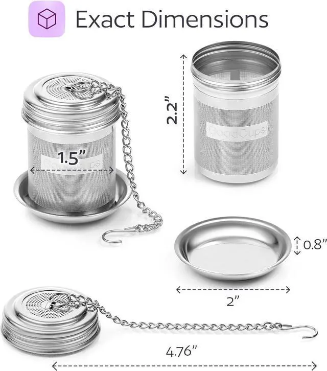 Alt view image 2 of 7 - Stainless Steel Tea Infuser for Loose Leaf Tea, Small (1.5 Diameter x 2.2 Height) Extra Fine Mesh Strainer with Chain Hook & Lid, Reusable Tea Steeper for Mugs, Cups & Teapots