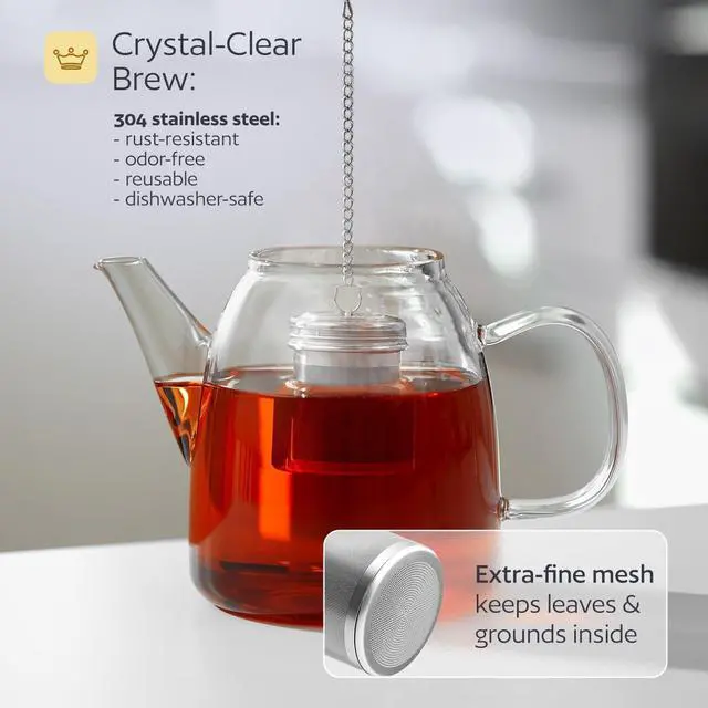 Alt view image 3 of 7 - Stainless Steel Tea Infuser for Loose Leaf Tea, Small (1.5 Diameter x 2.2 Height) Extra Fine Mesh Strainer with Chain Hook & Lid, Reusable Tea Steeper for Mugs, Cups & Teapots