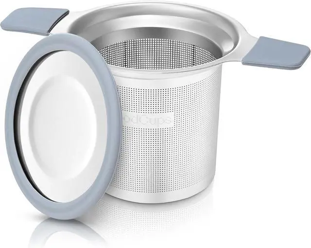 Main image of Stainless Steel Tea Infuser for Loose Leaf Tea Extra Fine Mesh Strainer with Heat Proof Double Handles & Lid, Reusable Filter Fits Mugs, Cups & Teapots, Gray