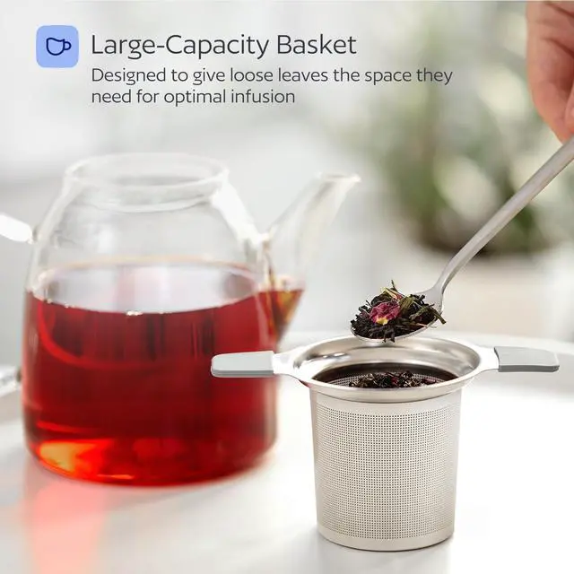 Alt view image 2 of 7 - Stainless Steel Tea Infuser for Loose Leaf Tea Extra Fine Mesh Strainer with Heat Proof Double Handles & Lid, Reusable Filter Fits Mugs, Cups & Teapots, Gray