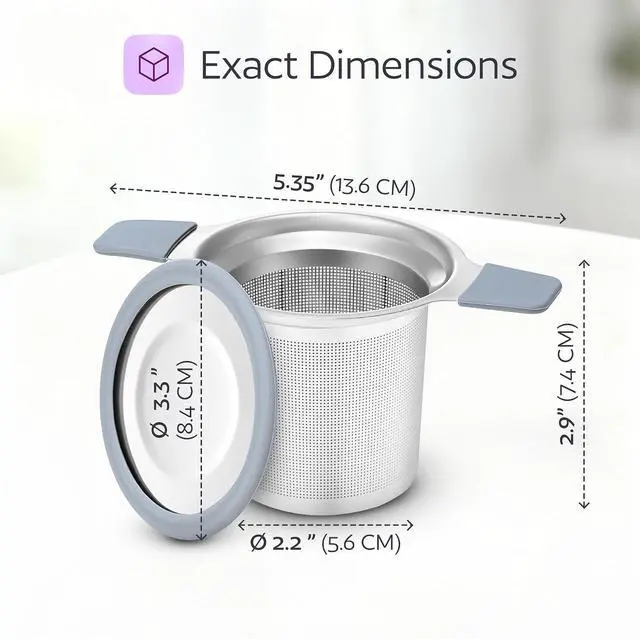 Alt view image 3 of 7 - Stainless Steel Tea Infuser for Loose Leaf Tea Extra Fine Mesh Strainer with Heat Proof Double Handles & Lid, Reusable Filter Fits Mugs, Cups & Teapots, Gray