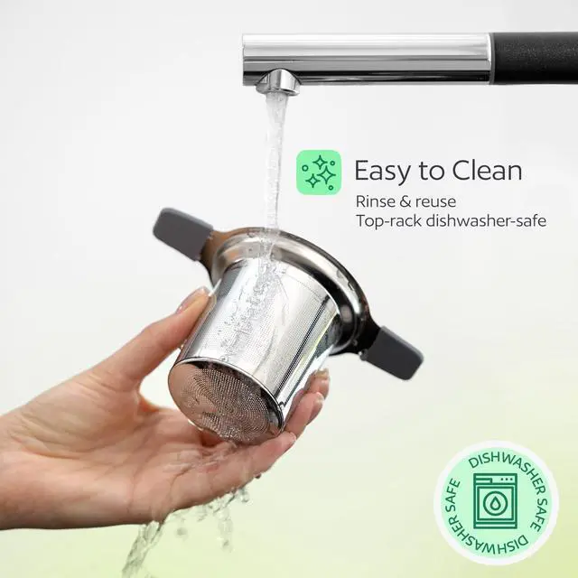 Alt view image 6 of 7 - Stainless Steel Tea Infuser for Loose Leaf Tea Extra Fine Mesh Strainer with Heat Proof Double Handles & Lid, Reusable Filter Fits Mugs, Cups & Teapots, Gray