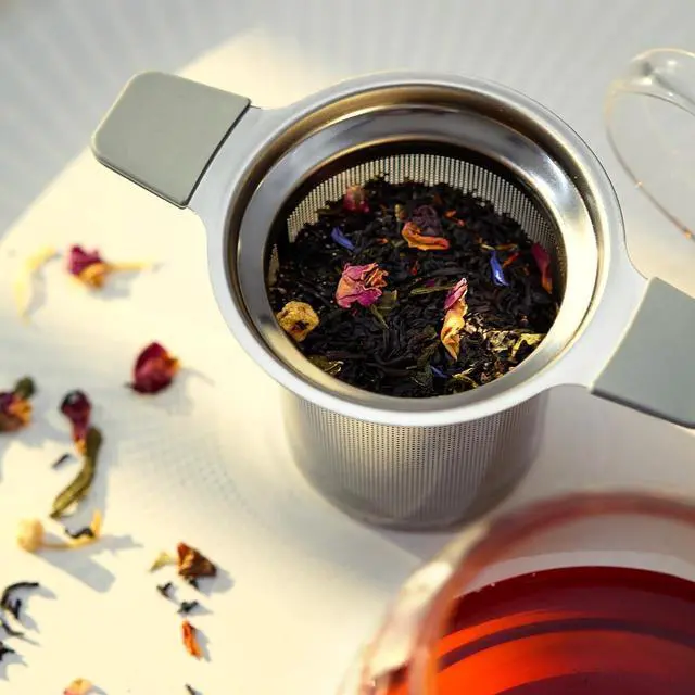 Alt view image 7 of 7 - Stainless Steel Tea Infuser for Loose Leaf Tea Extra Fine Mesh Strainer with Heat Proof Double Handles & Lid, Reusable Filter Fits Mugs, Cups & Teapots, Gray