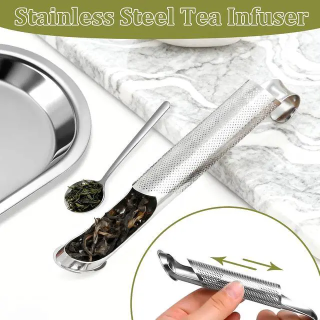 Alt view image 3 of 7 - Stainless Steel Tea Infuser for Loose Leaf Tea Reusable Tea Strainer with Long Handle, Cleaning Brush Drip Tray & Mini Spoon Perfect for Single Cup Brewing at Home, Office, or Travel