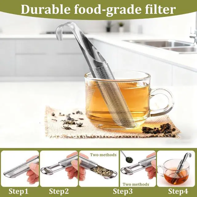 Alt view image 4 of 7 - Stainless Steel Tea Infuser for Loose Leaf Tea Reusable Tea Strainer with Long Handle, Cleaning Brush Drip Tray & Mini Spoon Perfect for Single Cup Brewing at Home, Office, or Travel