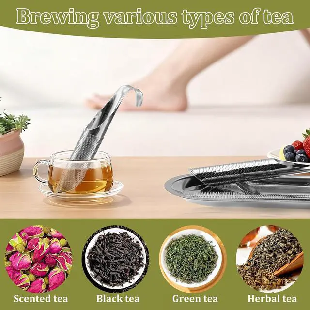 Alt view image 5 of 7 - Stainless Steel Tea Infuser for Loose Leaf Tea Reusable Tea Strainer with Long Handle, Cleaning Brush Drip Tray & Mini Spoon Perfect for Single Cup Brewing at Home, Office, or Travel