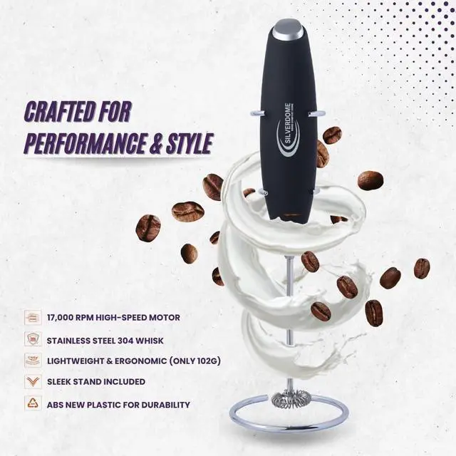 Alt view image 4 of 7 - Silverdome's Powerful Handheld Milk Frother, Stainless Steel whisk for Silky Foam in Seconds, Battery Operated(Not Included), Perfect for café-style drinks, Coffee, Lattes, Cappuccino, Hot Chocolate.