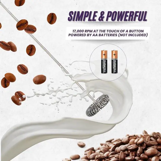 Alt view image 5 of 7 - Silverdome's Powerful Handheld Milk Frother, Stainless Steel whisk for Silky Foam in Seconds, Battery Operated(Not Included), Perfect for café-style drinks, Coffee, Lattes, Cappuccino, Hot Chocolate.