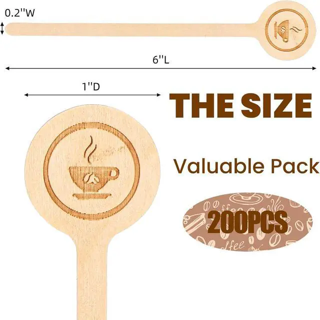 Alt view image 2 of 7 - WRINGKIT 200 Pieces Wood Coffee Stirrers, 6 Inch Stir Sticks with Round End