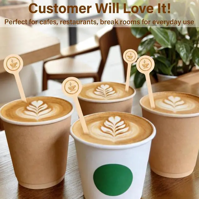 Alt view image 6 of 7 - WRINGKIT 200 Pieces Wood Coffee Stirrers, 6 Inch Stir Sticks with Round End