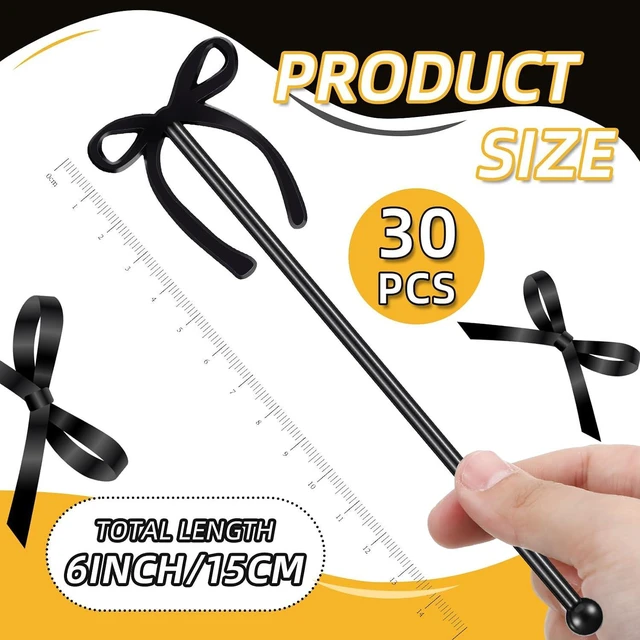 Alt view image 2 of 6 - SiliFine 30 Pcs 6 Inch Party Bow Drink Stirrers Pack,Black