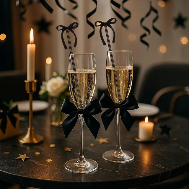 Alt view image 4 of 6 - SiliFine 30 Pcs 6 Inch Party Bow Drink Stirrers Pack,Black