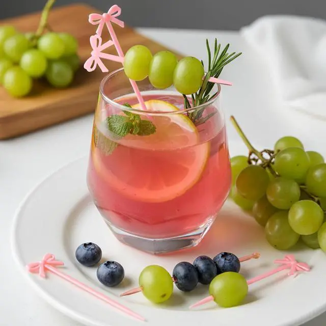 Alt view image 7 of 7 - 50 PCS Pink Bow Cocktail Picks, Pink Bows Decor Toothpicks Cute Fruit Skewers Drink Tag Acrylic Drink Stirrers for Appetizers Cake Sandwich Drinks Dessert Party Decorations