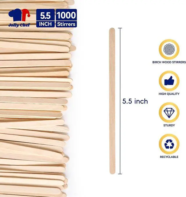 Alt view image 2 of 7 - JOLLY CHEF 1000 Count Wooden Coffee Stirrers 5.5 inch