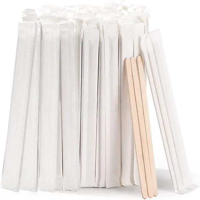 Main image of MFJUNS 200pcs Individually Wrapped Coffee Stirrers Wood - 5.5" Coffee Stir Sticks, Round End Disposable coffee stirrer, For Coffee, Cocktail and Hot Drinks