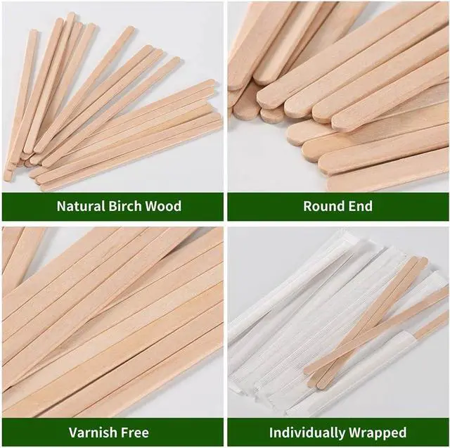 Alt view image 3 of 6 - MFJUNS 200pcs Individually Wrapped Coffee Stirrers Wood - 5.5" Coffee Stir Sticks, Round End Disposable coffee stirrer, For Coffee, Cocktail and Hot Drinks