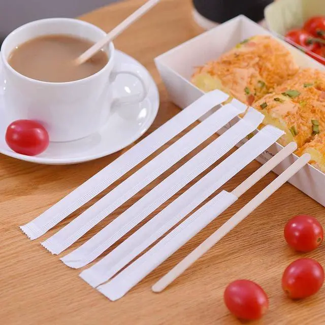 Alt view image 4 of 6 - MFJUNS 200pcs Individually Wrapped Coffee Stirrers Wood - 5.5" Coffee Stir Sticks, Round End Disposable coffee stirrer, For Coffee, Cocktail and Hot Drinks