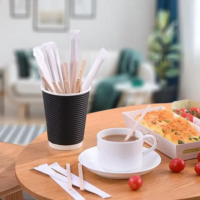 Alt view image 5 of 6 - MFJUNS 200pcs Individually Wrapped Coffee Stirrers Wood - 5.5" Coffee Stir Sticks, Round End Disposable coffee stirrer, For Coffee, Cocktail and Hot Drinks