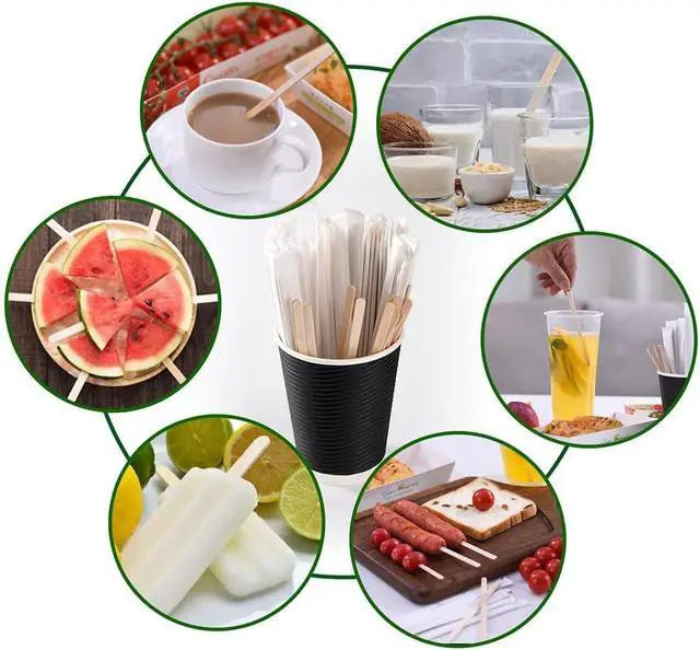 Alt view image 6 of 6 - MFJUNS 200pcs Individually Wrapped Coffee Stirrers Wood - 5.5" Coffee Stir Sticks, Round End Disposable coffee stirrer, For Coffee, Cocktail and Hot Drinks