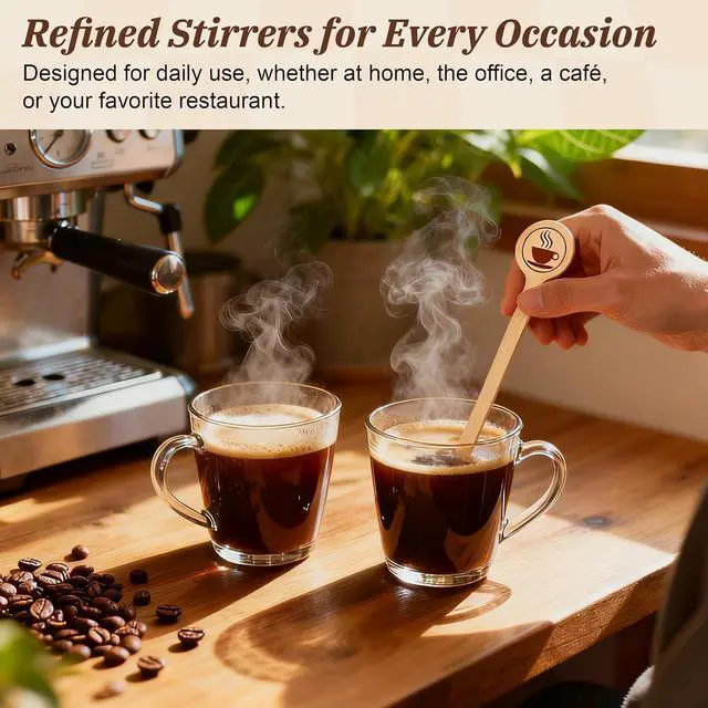 Alt view image 2 of 7 - Wooden Coffee Stirrers 100-Pack Coffee Stir Sticks 5.9 Inch Natural Birch Stir Sticks with Round Ends, Disposable Stirring Sticks for Coffee, Cocktails, Milk & Hot Drinks