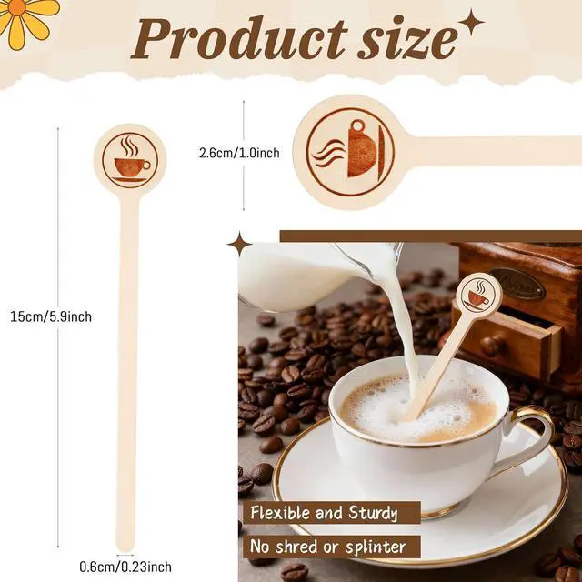 Alt view image 3 of 7 - Wooden Coffee Stirrers 100-Pack Coffee Stir Sticks 5.9 Inch Natural Birch Stir Sticks with Round Ends, Disposable Stirring Sticks for Coffee, Cocktails, Milk & Hot Drinks