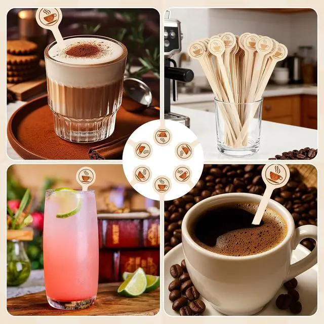 Alt view image 7 of 7 - Wooden Coffee Stirrers 100-Pack Coffee Stir Sticks 5.9 Inch Natural Birch Stir Sticks with Round Ends, Disposable Stirring Sticks for Coffee, Cocktails, Milk & Hot Drinks