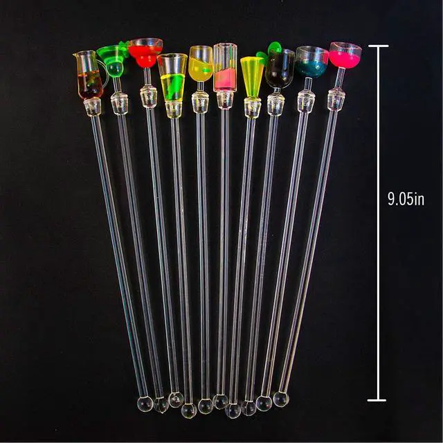 Alt view image 2 of 7 - Swizzle Sticks Colorful Clear Beverage Stirrers 9.05" Drink Stirrer Cocktail Stirrer Clear Shafts Cocktail Drink Stirrers for Bars Cafes Restaurants Home Use 10 Pieces