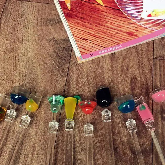 Alt view image 3 of 7 - Swizzle Sticks Colorful Clear Beverage Stirrers 9.05" Drink Stirrer Cocktail Stirrer Clear Shafts Cocktail Drink Stirrers for Bars Cafes Restaurants Home Use 10 Pieces