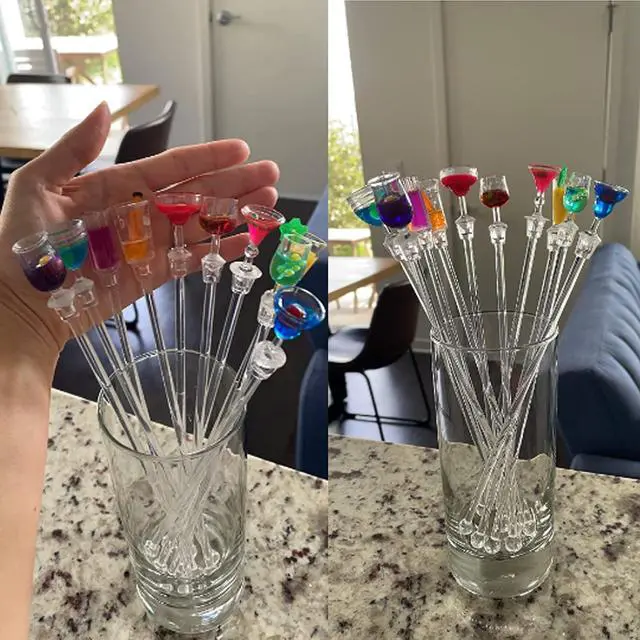 Alt view image 7 of 7 - Swizzle Sticks Colorful Clear Beverage Stirrers 9.05" Drink Stirrer Cocktail Stirrer Clear Shafts Cocktail Drink Stirrers for Bars Cafes Restaurants Home Use 10 Pieces