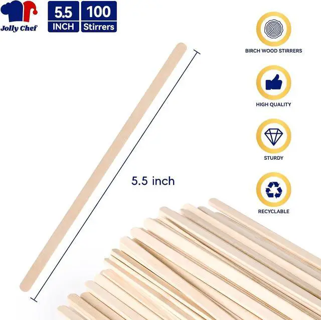 Alt view image 2 of 7 - JOLLY CHEF 5.5 inch Wooden Coffee Stirrers 100 Count