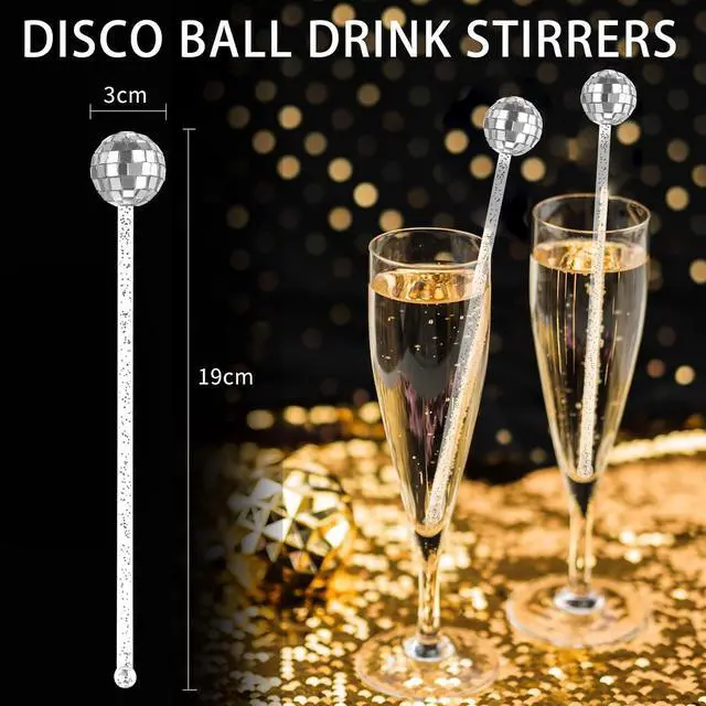 Alt view image 5 of 7 - 10 PCS DISCO BALL DRINK STIRRERS Glitter Drink Stirrers Lolipop Sticks Disposible for Last Disco disco bachelorette New Years Eve and wedding (silver)