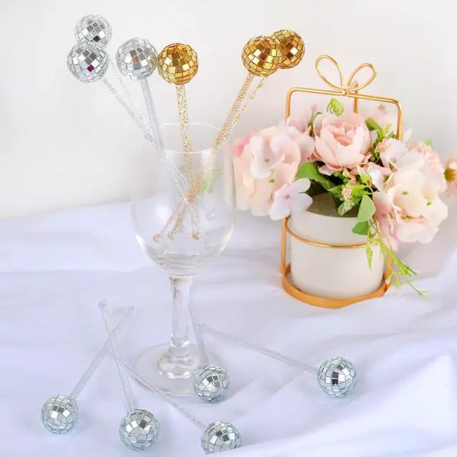 Alt view image 7 of 7 - 10 PCS DISCO BALL DRINK STIRRERS Glitter Drink Stirrers Lolipop Sticks Disposible for Last Disco disco bachelorette New Years Eve and wedding (silver)