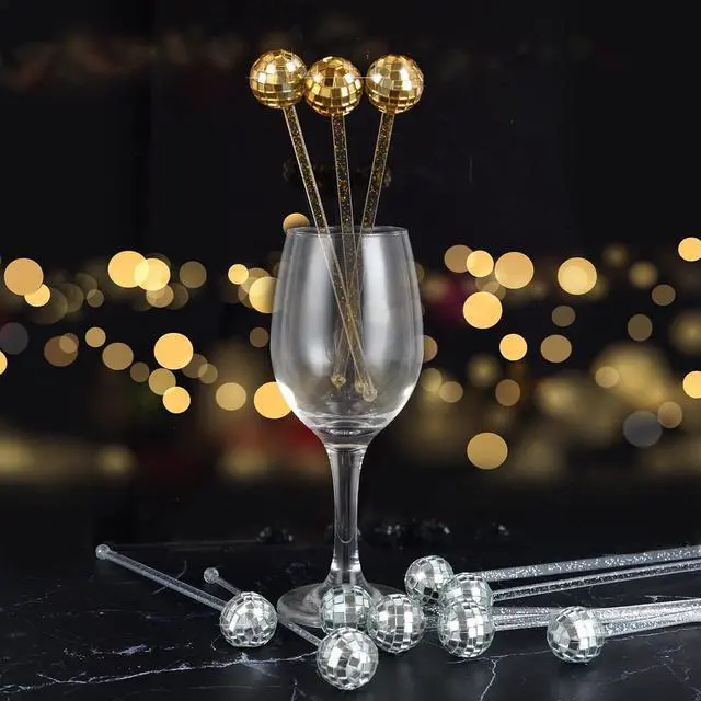 Alt view image 6 of 7 - 10 PCS DISCO BALL DRINK STIRRERS Glitter Drink Stirrers Lolipop Sticks Disposible for Last Disco disco bachelorette New Years Eve and wedding (silver)