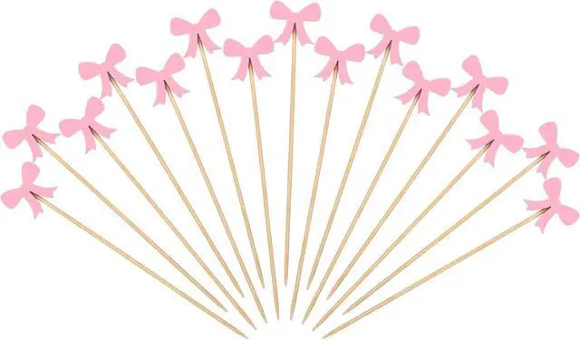 Main image of Tioncy 100 Pcs Pink Bow Toothpicks, Cocktail Picks for Appetizers Party