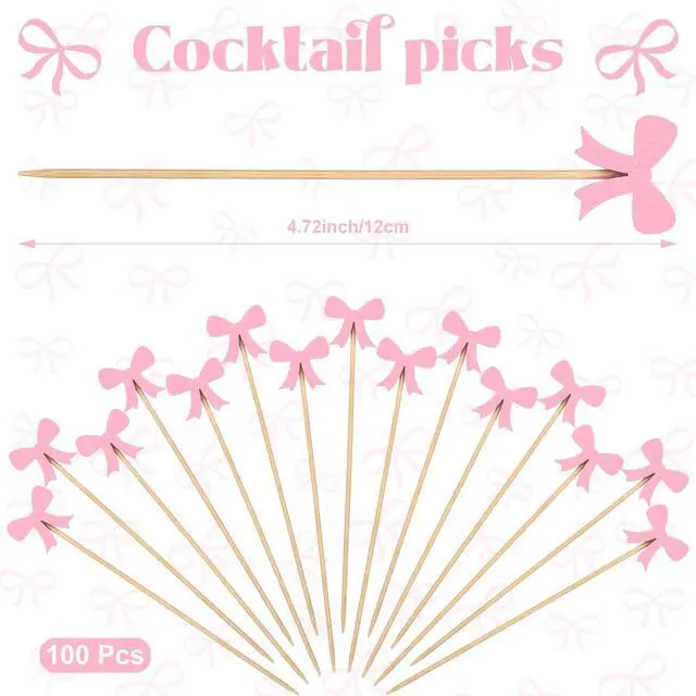 Alt view image 2 of 6 - Tioncy 100 Pcs Pink Bow Toothpicks, Cocktail Picks for Appetizers Party