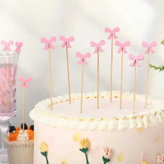 Alt view image 4 of 6 - Tioncy 100 Pcs Pink Bow Toothpicks, Cocktail Picks for Appetizers Party