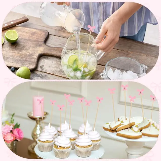 Alt view image 5 of 6 - Tioncy 100 Pcs Pink Bow Toothpicks, Cocktail Picks for Appetizers Party