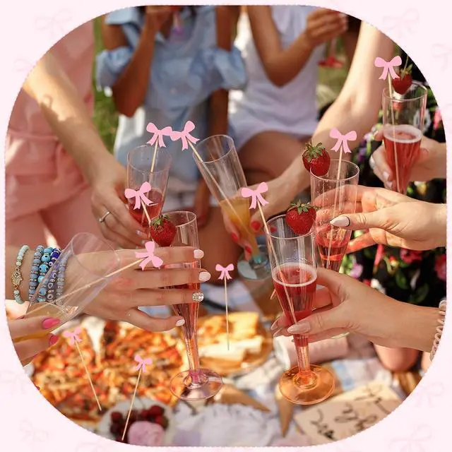 Alt view image 6 of 6 - Tioncy 100 Pcs Pink Bow Toothpicks, Cocktail Picks for Appetizers Party