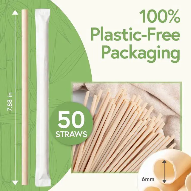 Alt view image 4 of 7 - Jenvita Bamboo Powder Straws, 50 Pack, 7.88 Inch, Biodegradable