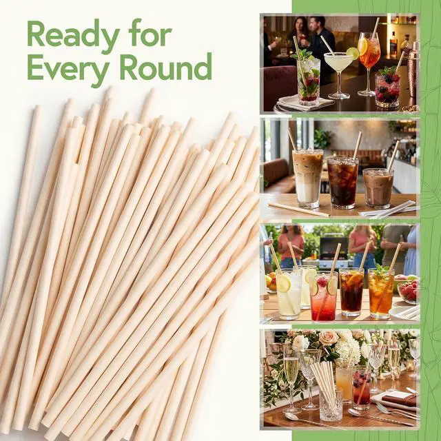 Alt view image 5 of 7 - Jenvita Bamboo Powder Straws, 50 Pack, 7.88 Inch, Biodegradable