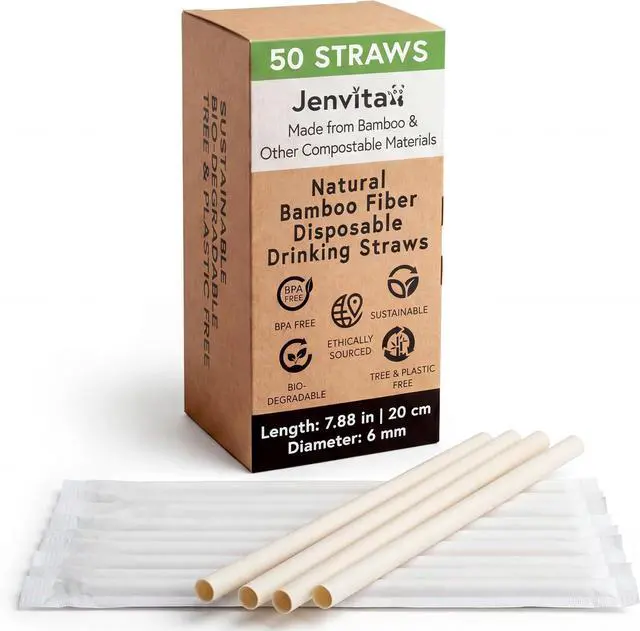 Main image of Jenvita Bamboo Powder Straws, 50 Pack, 7.88 Inch, Biodegradable