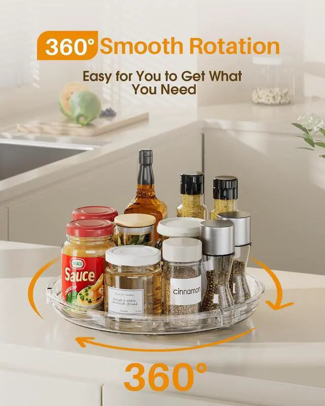 Alt view image 4 of 7 - LAMU 2 Pack Lazy Susan Organizer 9 inch Lazy Susan Turntable for Cabinet, Rotating Spice Organization for Cabinet, Kitchen, Table Top, Countertop, Pantry Fridge Organizers and Storage, Clear