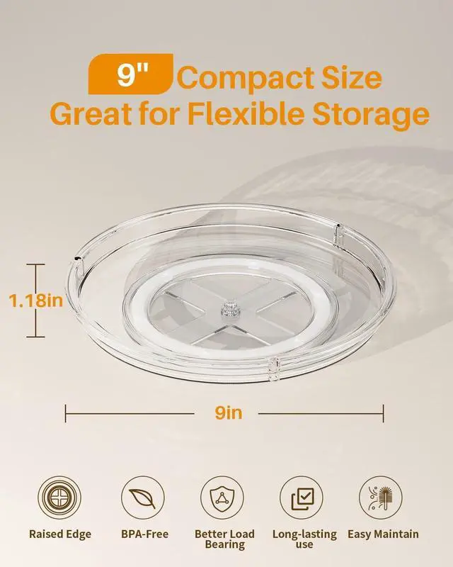 Alt view image 6 of 7 - LAMU 2 Pack Lazy Susan Organizer 9 inch Lazy Susan Turntable for Cabinet, Rotating Spice Organization for Cabinet, Kitchen, Table Top, Countertop, Pantry Fridge Organizers and Storage, Clear
