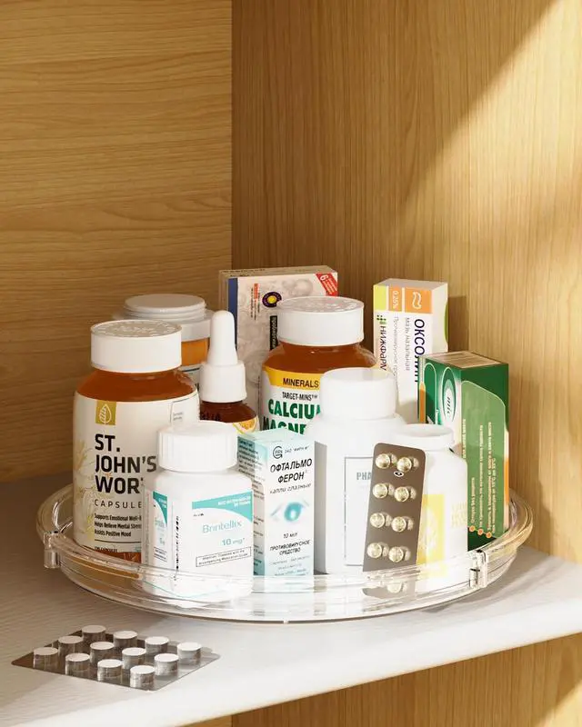 Alt view image 7 of 7 - LAMU 2 Pack Lazy Susan Organizer 9 inch Lazy Susan Turntable for Cabinet, Rotating Spice Organization for Cabinet, Kitchen, Table Top, Countertop, Pantry Fridge Organizers and Storage, Clear