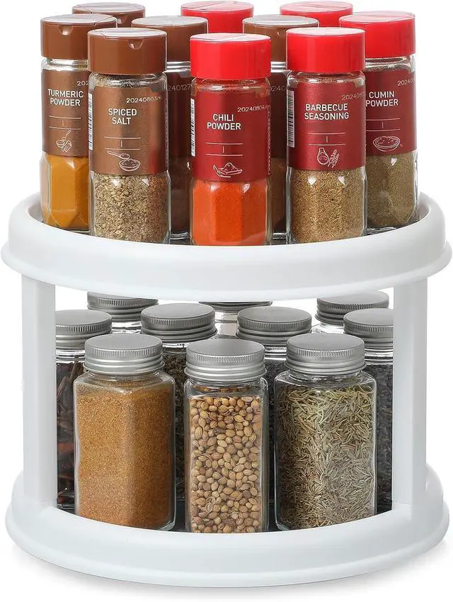 Main image of 2 Tier 10" Turntable Lazy Susan Spice Organizer - Rotating Seasoning Rack for Pantry Cabinet Kitchen Countertop, Table Top Organizing - Multiuse Two Tier Rotating Organization Rack Spinner