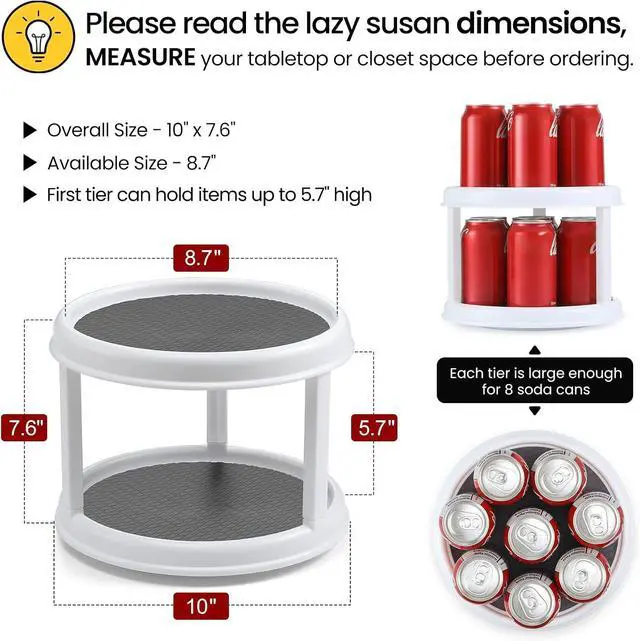 Alt view image 2 of 7 - 2 Tier 10" Turntable Lazy Susan Spice Organizer - Rotating Seasoning Rack for Pantry Cabinet Kitchen Countertop, Table Top Organizing - Multiuse Two Tier Rotating Organization Rack Spinner