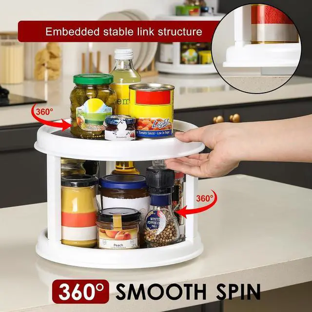 Alt view image 3 of 7 - 2 Tier 10" Turntable Lazy Susan Spice Organizer - Rotating Seasoning Rack for Pantry Cabinet Kitchen Countertop, Table Top Organizing - Multiuse Two Tier Rotating Organization Rack Spinner