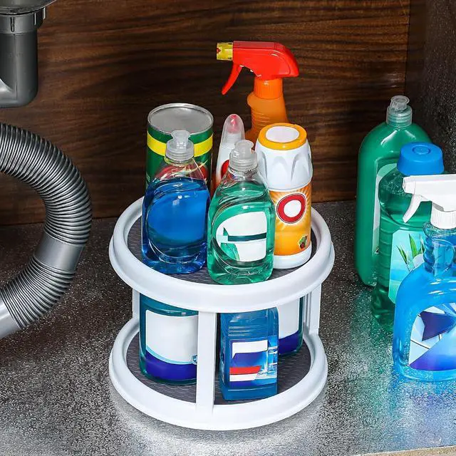 Alt view image 5 of 7 - 2 Tier 10" Turntable Lazy Susan Spice Organizer - Rotating Seasoning Rack for Pantry Cabinet Kitchen Countertop, Table Top Organizing - Multiuse Two Tier Rotating Organization Rack Spinner