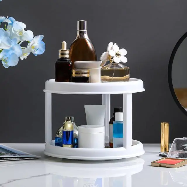 Alt view image 6 of 7 - 2 Tier 10" Turntable Lazy Susan Spice Organizer - Rotating Seasoning Rack for Pantry Cabinet Kitchen Countertop, Table Top Organizing - Multiuse Two Tier Rotating Organization Rack Spinner